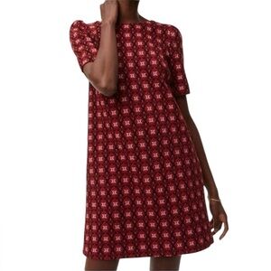 LOFT Ann Taylor Red Black Floral Medallion Textured Jacquard Shift Dress Medium
